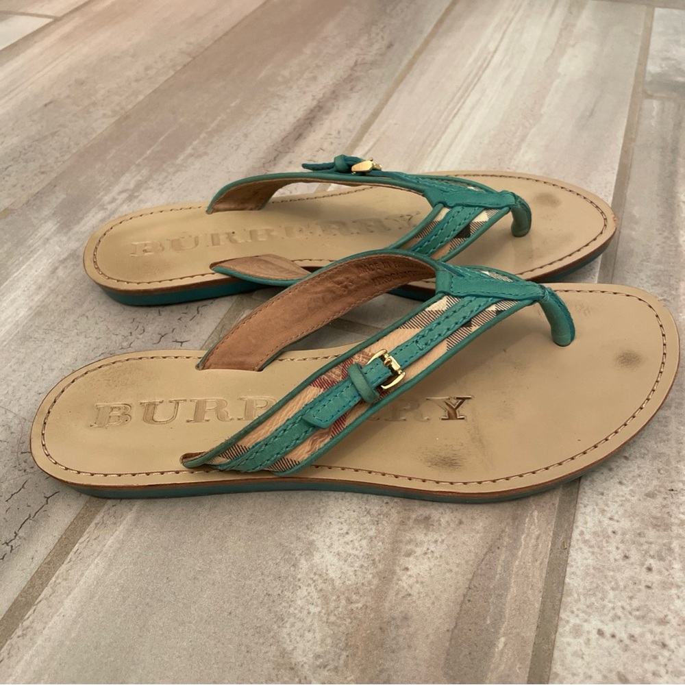 Burberry Teal Nova Check Thong Sandals With Buckle Size 36 - Picture 8 of 12